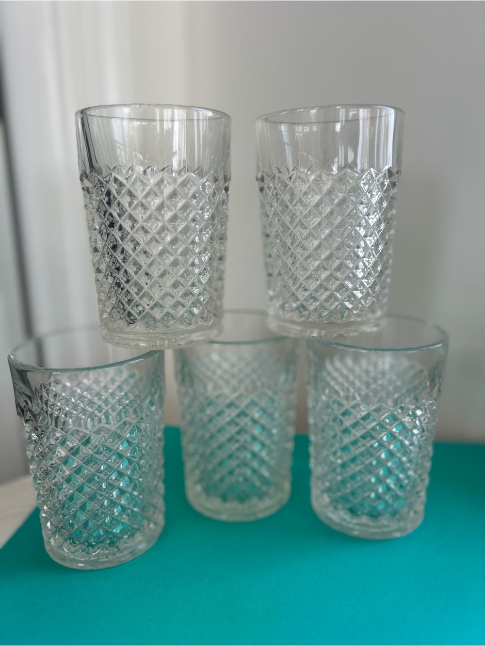Indiana glass Clear “Diamond point”-Cut Glass Tumblers - Set of 5